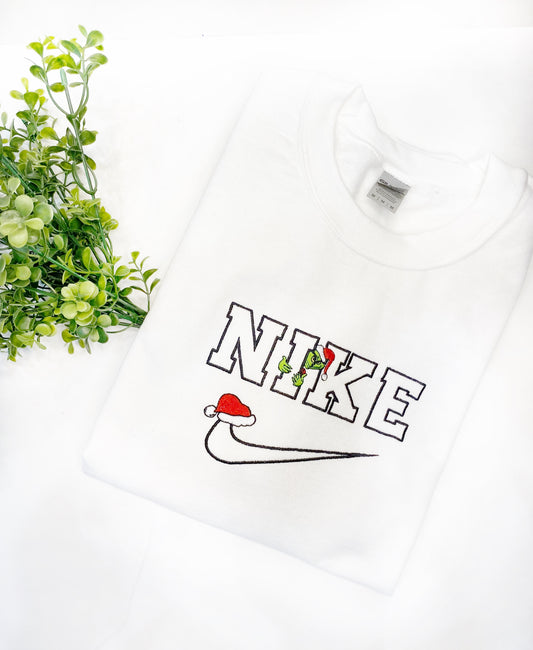 Grinch Nike Inspired Christmas Embroideried Sweatshirt - Christmas