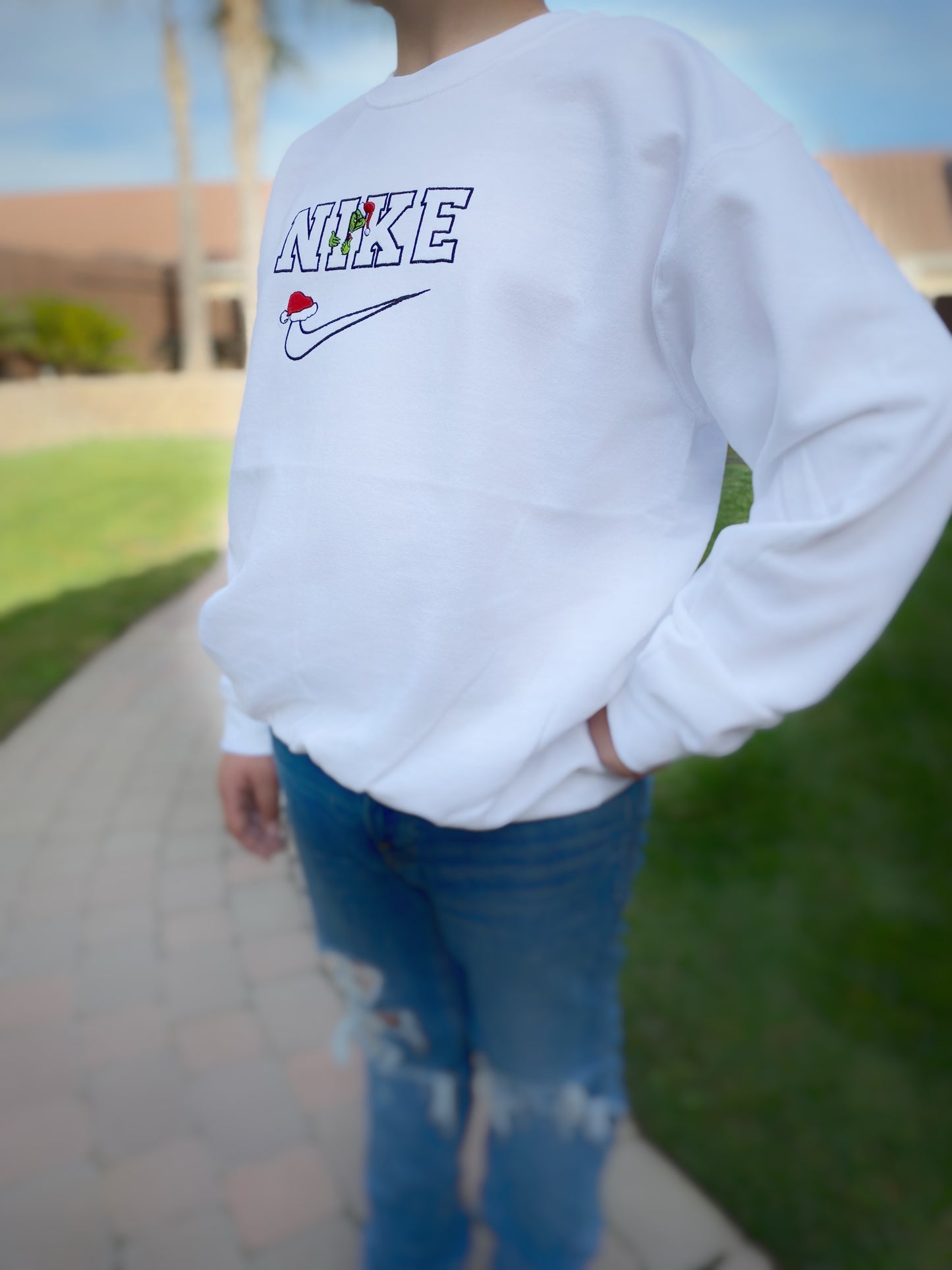 Grinch Nike Inspired Christmas Embroideried Sweatshirt - Christmas