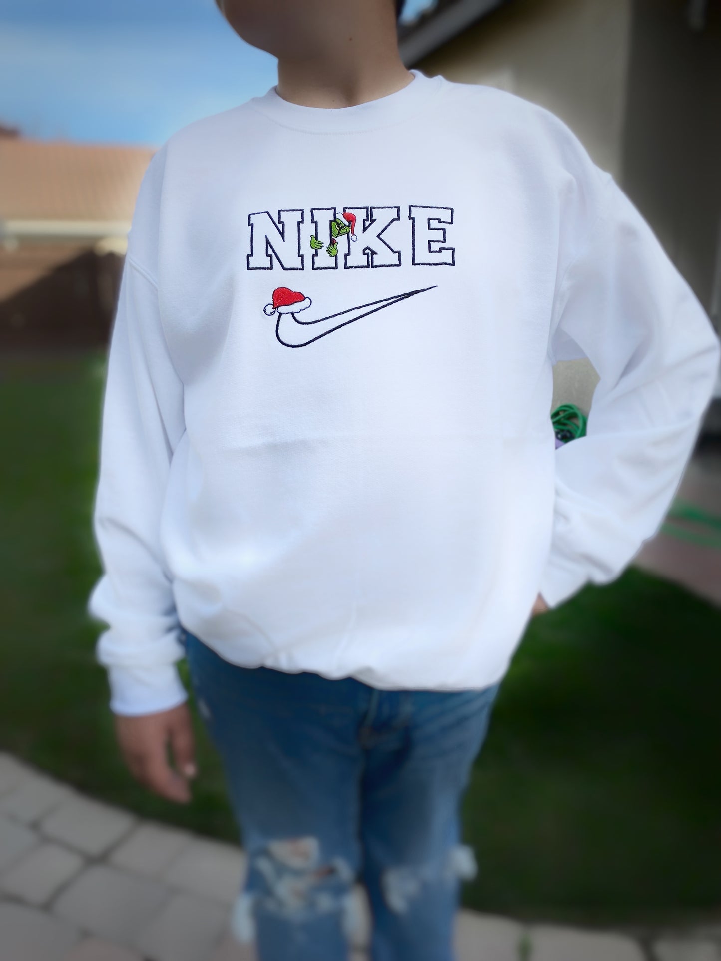 Grinch Nike Inspired Christmas Embroideried Sweatshirt - Christmas