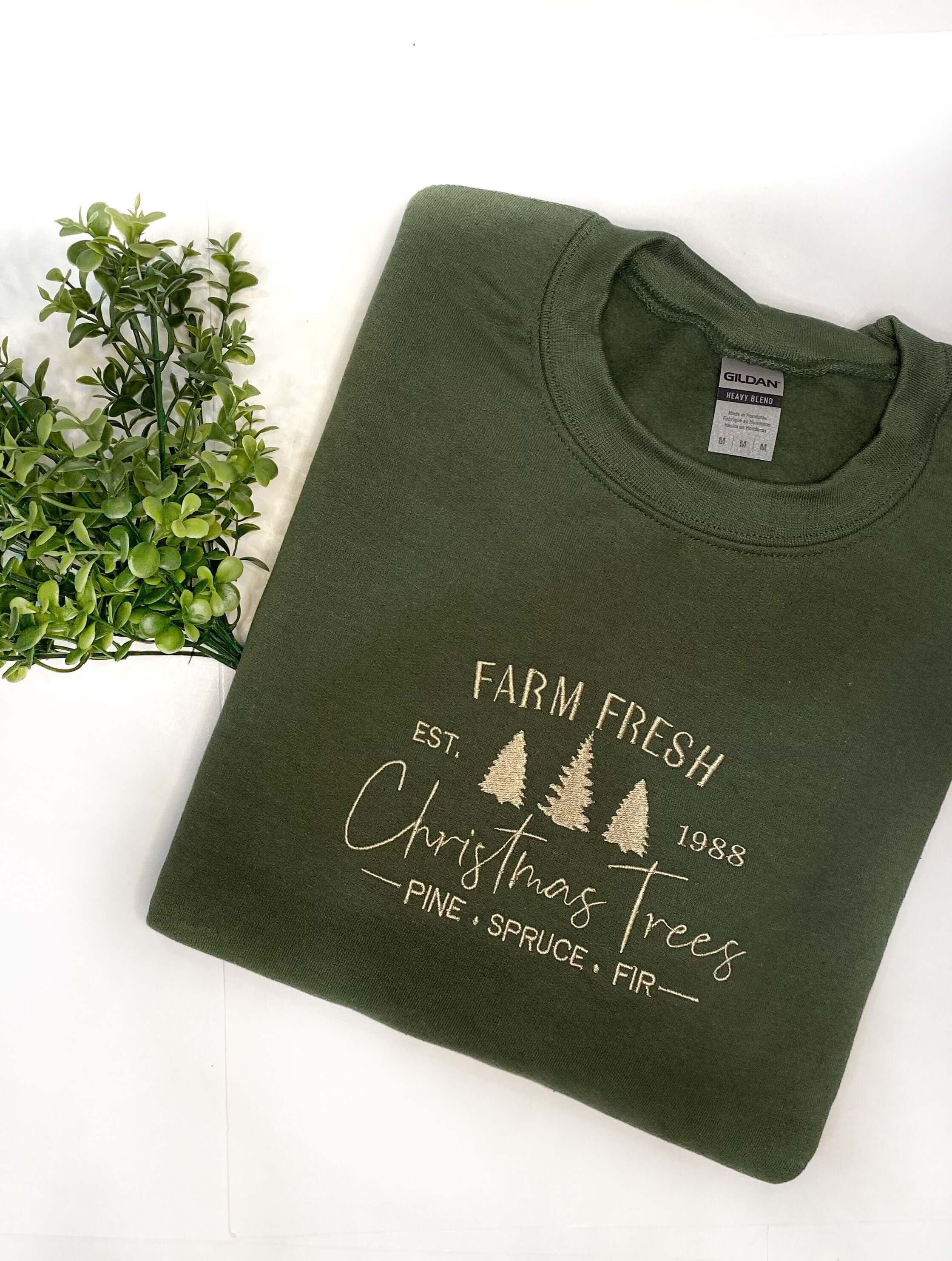 Farm Fresh Tree Embroidered Sweatshirt Christmas Crewneck